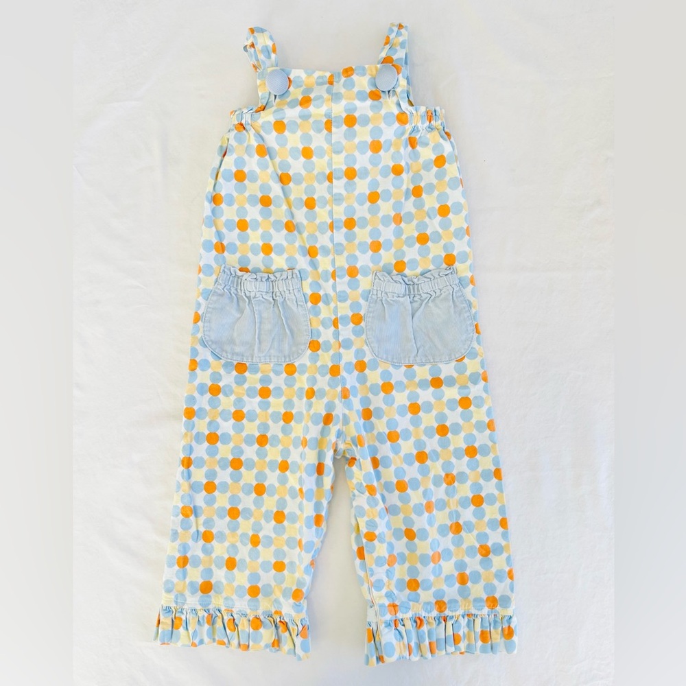 Hannah Kate Blue and Orange Polka Dot Kids Overalls Size 2 (Like New)